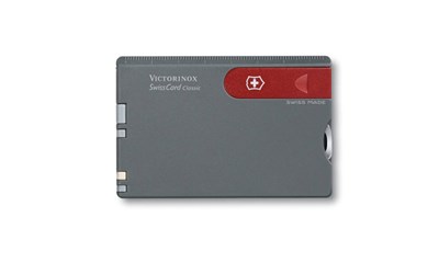 SwissCard, Brieföffner rot/Gehäuse dunkelgrau, in Kunstleder-Etui