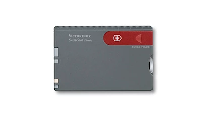 SwissCard, Brieföffner rot/Gehäuse dunkelgrau, in Kunstleder-Etui